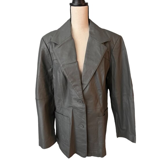 NWT NEWPORT NEWS Leather Jacket Dark Gray Blazer 2 Button Close Lined Size 18W - Picture 1 of 7